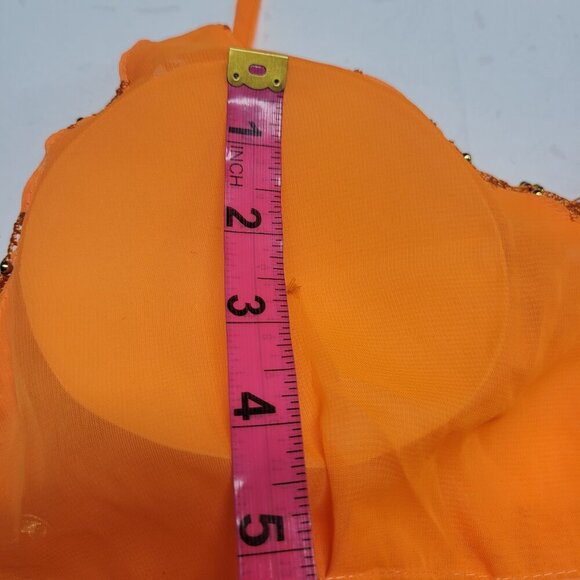 Orange Belly Dance Top with Gold Coins Halter Crop Top - Picture 5 of 10